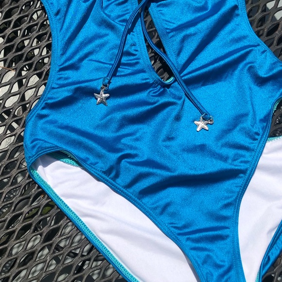 Billabong Glittery Blue Cut Out One Piece size L - Picture 2 of 10